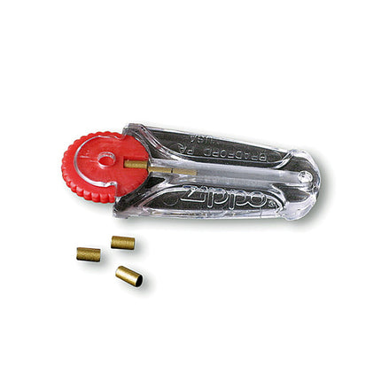 Zippo flint dispenser with red wheel and brass flints