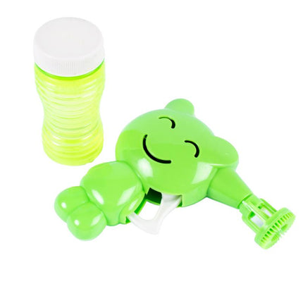 Frog-shaped manual bubble gun with bottle of 60 ml bubble solution