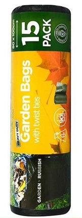 Garden rubbish bags roll, 15-pack with twist-ties for garden waste