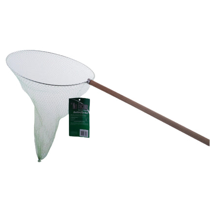 Butterfly bait net with fine micro-mesh and long wooden handle, white mesh