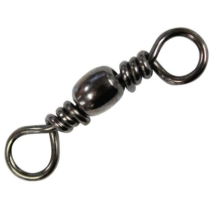 Black metal barrel swivel with two hinged rings