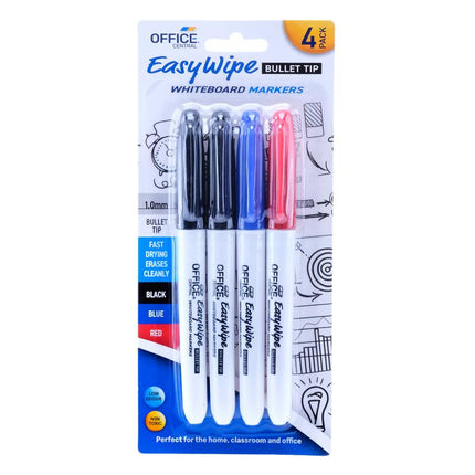 4-pack fine-tip whiteboard markers blister: black, blue, red