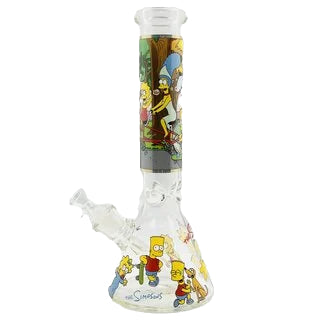 Water beaker glass pipe with cartoon graphic band and yellow character base