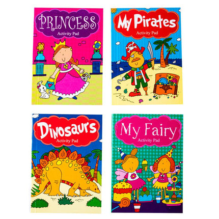 Set of four activity pad covers: Princess, My Pirates, Dinosaurs, and My Fairy
