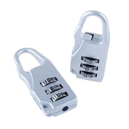 Set of two grey 3-digit combination padlocks with reset dials and shackle