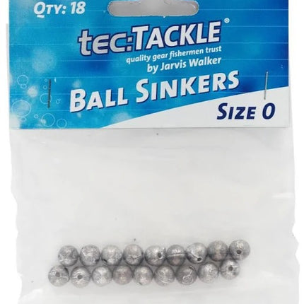 Size 0 gray ball sinkers, 18-pack, round lead fishing weights on card