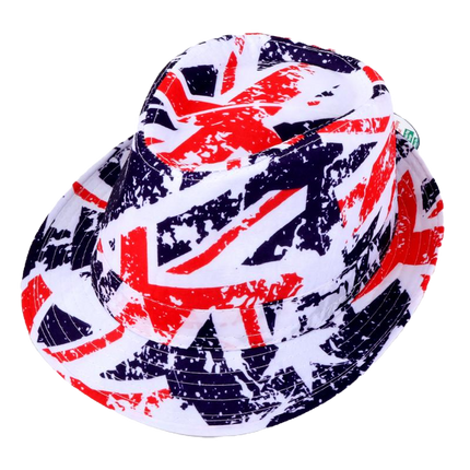 Adults fedora hat with red, white, and navy patriotic print, wide brim