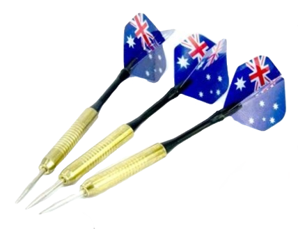 3-piece dart set with blue flag flights and gold barrel tips