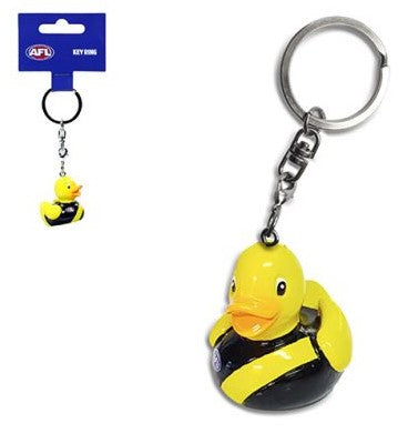 Yellow mascot key ring with metal loop, chain, and attached character charm