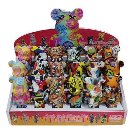 Silicone tobacco pipe display tray with 18 colorful animal-shaped designs