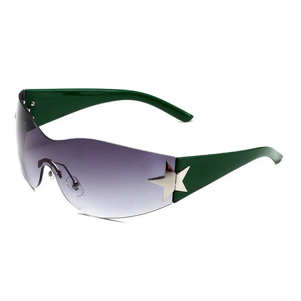 Green star-detail wrap sunglasses with purple tinted lenses