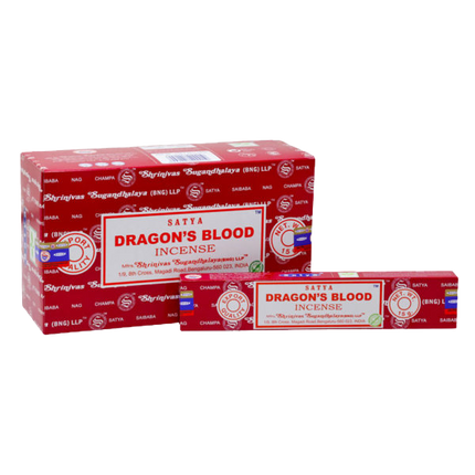 Multiple red incense boxes and incense sticks with Dragon's Blood label
