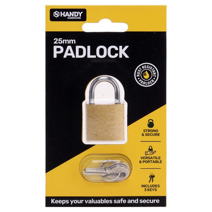25mm padlock set with 3 keys in carded pack