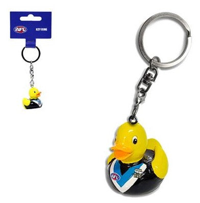 AFL key ring with duck charm, silver chain, and round metal key loop