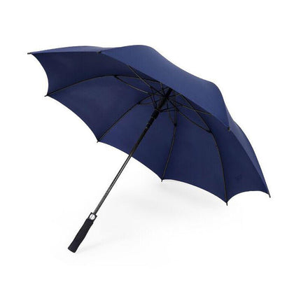 Extra-large auto open umbrella, deep blue canopy with black ribs and strap handle