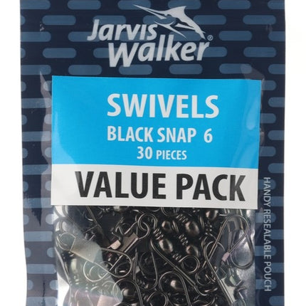 Black snap fishing swivels value pack, 30-piece bag with snap swivel