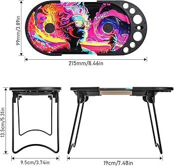 Folding rolling tray kit with black legs, oval top and round cup holes
