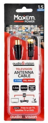 1.5 m television antenna cable with two F-type PAL male connectors, gold plated
