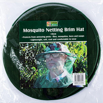 Mosquito net brim hat in camouflage pattern, shown on product packaging