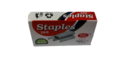 Metal staples box, 24/6, 1000-count; shows gray staple stacks