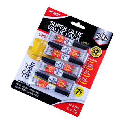 Super glue value pack blister with 7 liquid 3g tubes for fast self-priming repairs