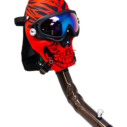 Acrylic water pipe mask with red skull design, rainbow goggles, brown acrylic pipe