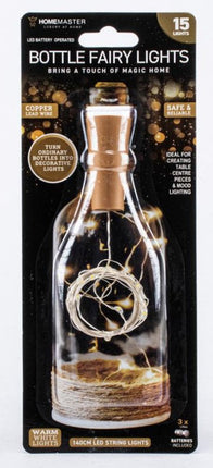 LED bottle fairy lights in clear glass bottle with warm white light string