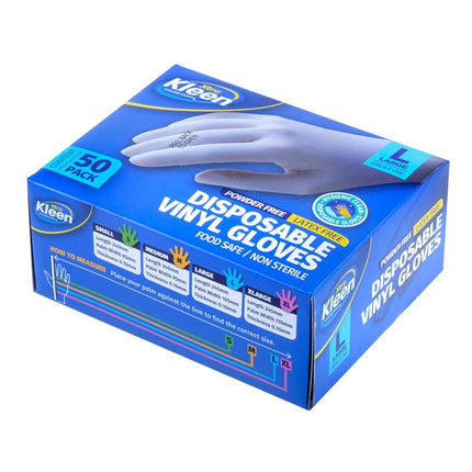 Powder-free latex-free vinyl disposable gloves, 50-pack, size L, non-sterile