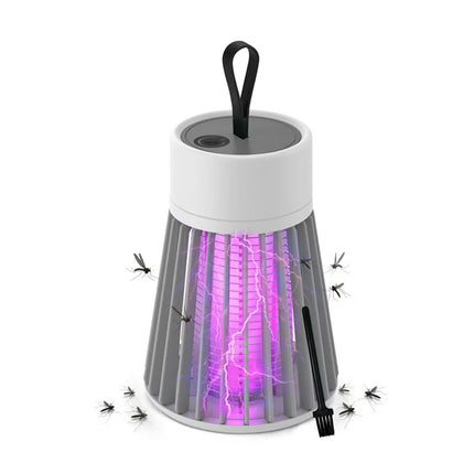 Grey rechargeable USB mosquito zapper with UV light grid and hanging loop handle