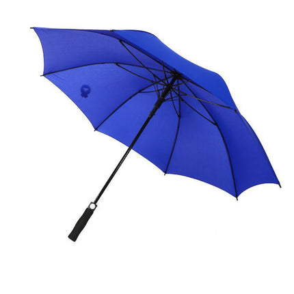 Extra-large auto open umbrella, royal blue canopy with black ribs and padded strap handle