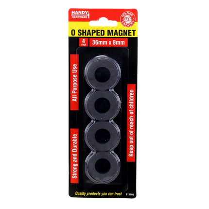 O-ring shaped magnets 4-pack, 36mm x 8mm, dark gray in blister pack