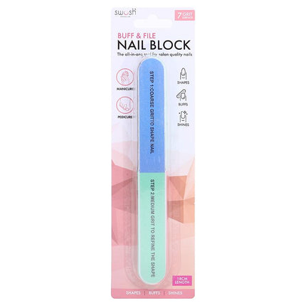 7-surface nail buffer block in blister pack, blue and pink