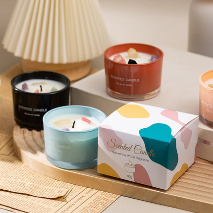 Soy wax candles with crystal pieces: red, black, blue; gift box included