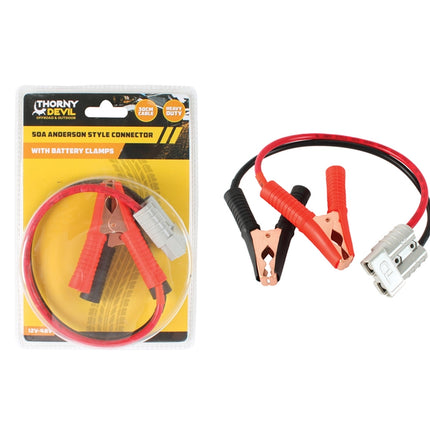 Retail blister pack for Anderson-style connector kit with battery clamps and cable