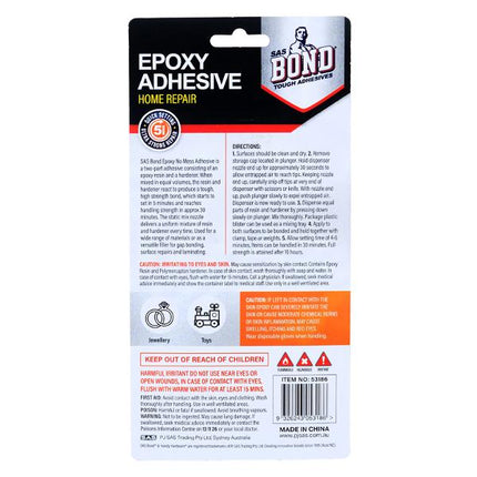 Epoxy adhesive package back panel with directions, warnings, and batch details