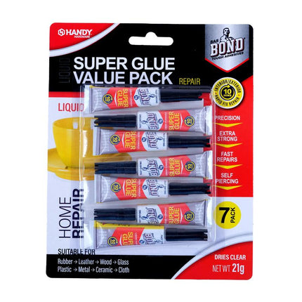 Super glue value pack with 7 liquid 3g repair tubes, precision tips, clear-drying