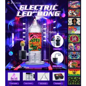 Electric LED bong retail box with purple glowing tube and multiple graphic design options