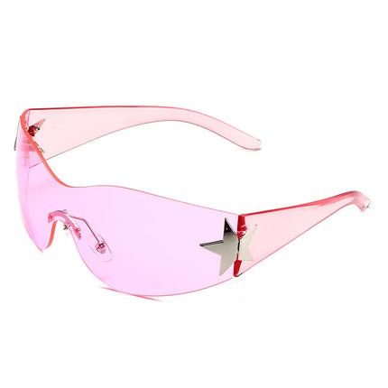 Clear pink star sunglasses with red frame and star-metal bridge