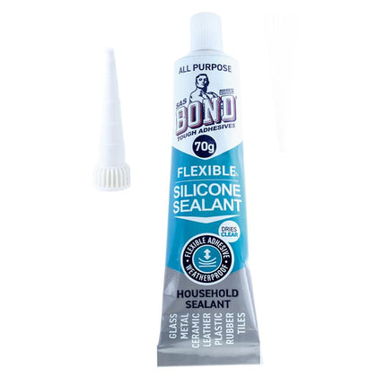 SAS Bond flexible silicone sealant tube, clear, household use, 70 g