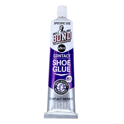 45 ml clear contact shoe glue tube for repairs, upright dispenser