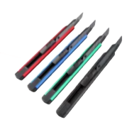 Utility craft knife pack with black handles and red, blue, and green accents