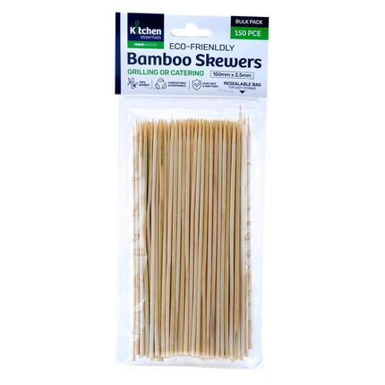 Bulk pack bamboo skewers, 15cm x 2.5mm, 150 pcs in clear bag