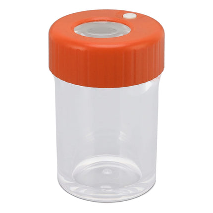 Glass storage jar with orange ribbed lid and top LED light window