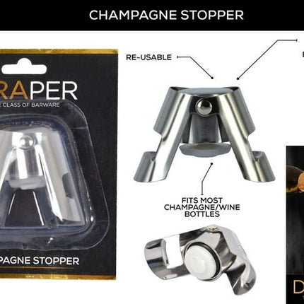 Draper reusable stopper keeps champagne bubbles fresh; fits most champagne and wine bottles