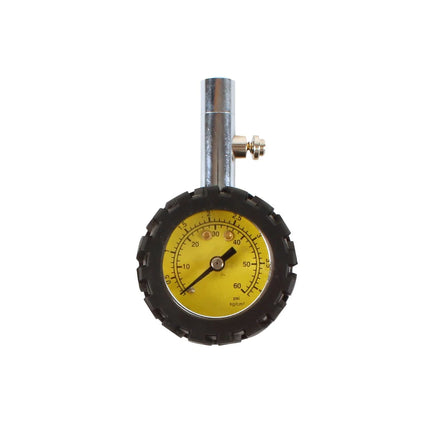 Low pressure gauge with yellow dial and black textured bezel