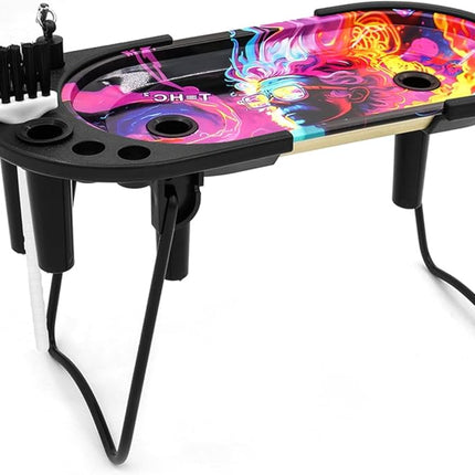 Folding rolling tray with stand, colorful oval surface and four round cup holes