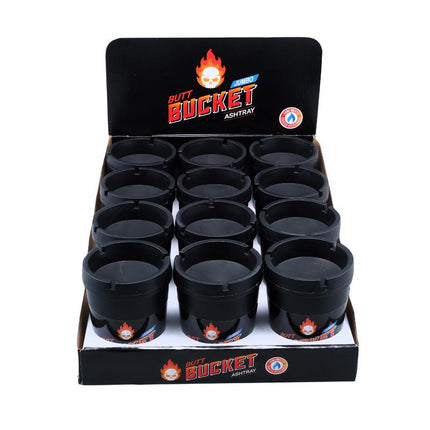 Jumbo ashtray display tray with multiple black removable cups and flame graphics