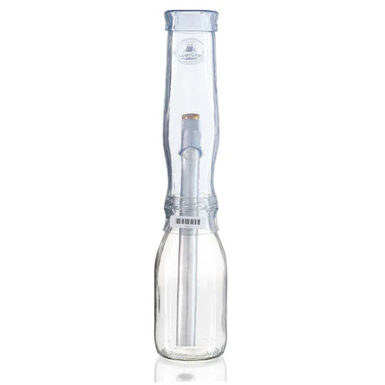 Clear glass water pipe with blue top and internal downstem
