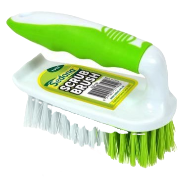 Sedona scrub brush with green handle, white base and green bristles