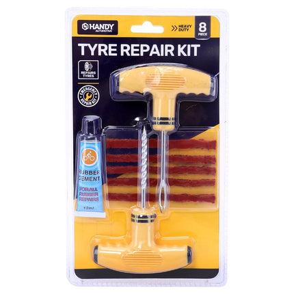 Tyre repair kit blister pack with 8pc tools and rubber cement, HANDY Automotive